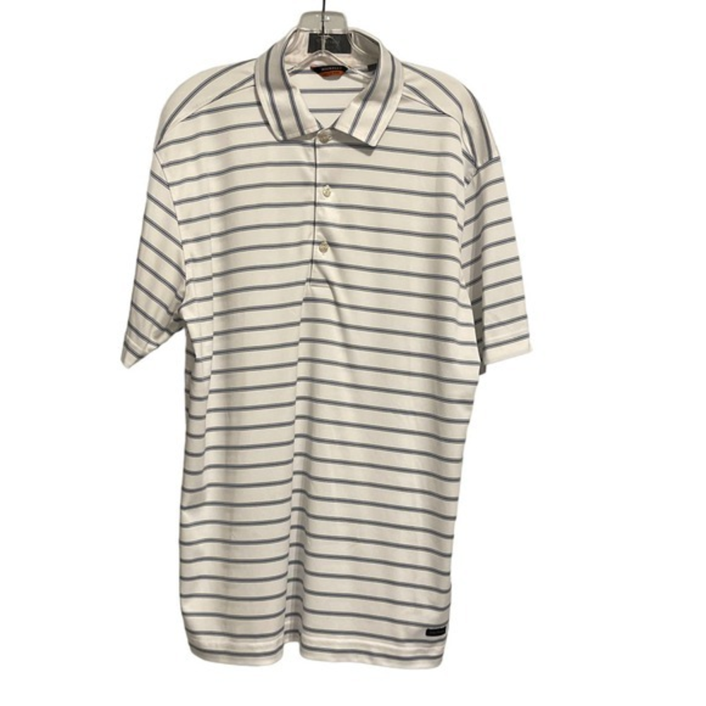 Eritage Microlux Mens Large White Blue Striped Short Sleeve Polo Golf Shirt